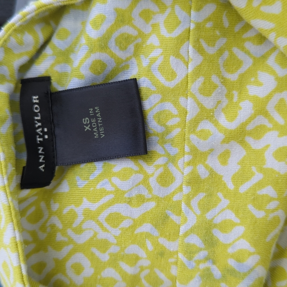 ANN TAYLOR | Sleeveless Empire Waist Chartreuse & White Dress - Picture 2 of 10